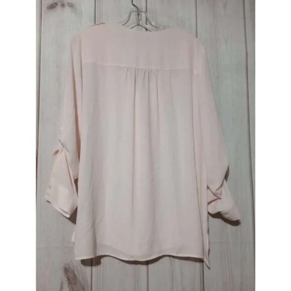 Lord and Taylor Shirt Ladies Large Blush Pink Chiffon Semi Sheer Long Sleeve Ruf